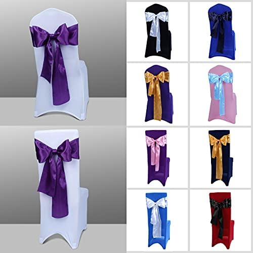 Babenest 50pcs Satin Chair Sashes Ties for Party Wedding, Purple - Image 5