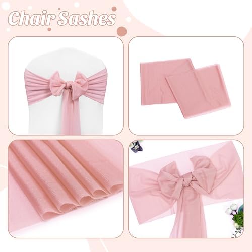 MDS Pack of 75 Chiffon Chair Sashes for Wedding & Event Décor - Dusty Rose - Image 5