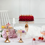 3 Piece Set Gold Crystal Cake Holder Wedding Dessert Metal upcake Stand Set with Mirror Plate Birthday Party Decorations for Tables - Image 2