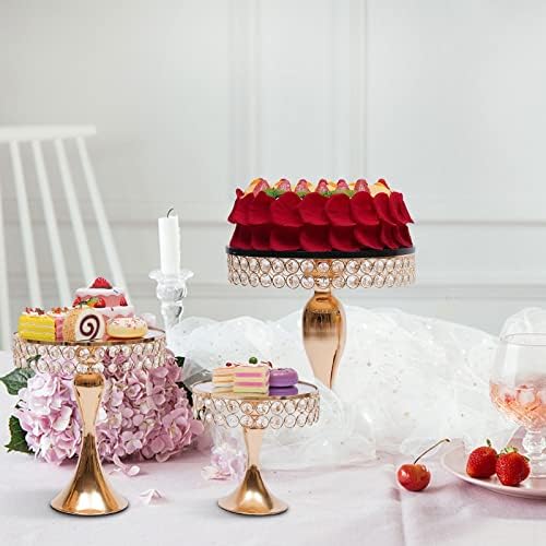3 Piece Set Gold Crystal Cake Holder Wedding Dessert Metal upcake Stand Set with Mirror Plate Birthday Party Decorations for Tables - Image 2