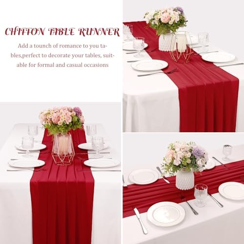 6 Pack 10Ft Red Chiffon Table Runner 29x120 Inches Sheer Fabric Table Runner Romantic Wedding Runner for Thanksgiving Christmas Bridal Shower Decorations（Red） - Image 3