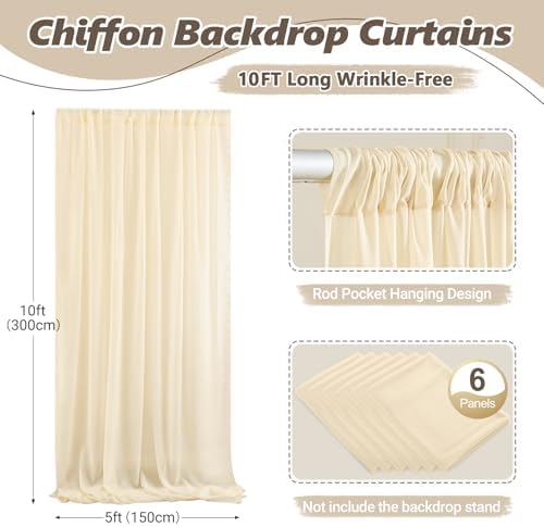 30ft x 10ft Champagne Backdrop Curtains, Wrinkle-Free Sheer Chiffon Fabric Photo Backdrop Drapes for Wedding Arch Party Ceremony Stage Photography Decorations - Image 5