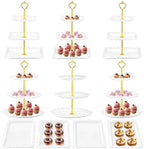 Lazycorner 10 Pcs Dessert Table Display Stands Set , with 6 Pcs 3-Tier Cupcake Stand & 4 Pcs Food Serving Tray - Cookie Tray Rack Serving Tray Cake Display Tower for Wedding Baby Shower Tea Party by Lazycorner