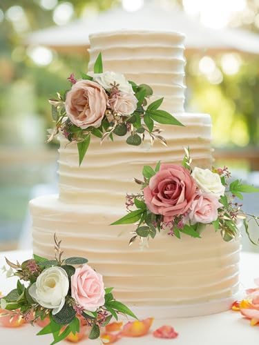 Rinlong 3Pcs Premade Cake Flowers, Pink Wedding Cake Decor - Image 7