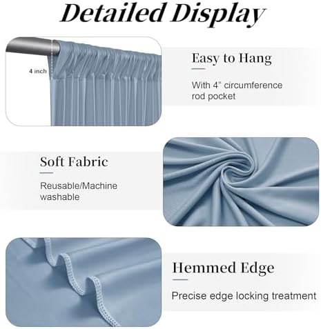 50ft x 12ft Dusty Blue Backdrop Curtains for Parties, Wrinkle Free 10 Panels Photo Backdrop Drapes Back Drop Cloth for Wedding Birthday Photography Background Decor - Image 4