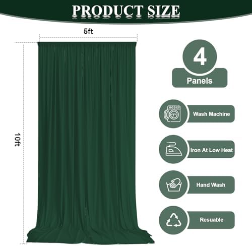 20x10ft Wrinkle Free Hunter Green Backdrop Curtain for Parties, Soft Wedding Dark Green Curtain Backdrop, Polyester Photo Backdrop Drapes for Birthday Party Baby Shower Photography Background - Image 3
