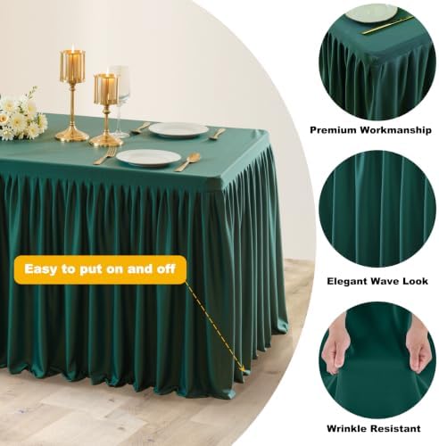 Wish Care Hunter Green Polyester Table Clothes for 6 Foot Rectangle Tables, Wrinkle Free Fitted Table Cover with Pleated Ruffle Table Skirt for Birthday Party Wedding Trade Show Event Display - Image 5