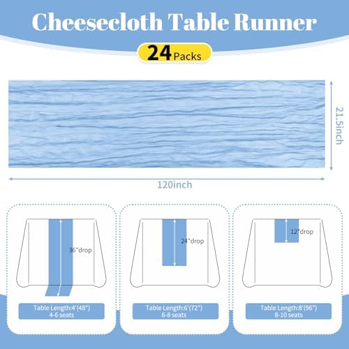 24 Pack Light Blue 10Ft Cheesecloth Table Runner - Image 2