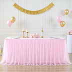 6ft Pink Tulle Tablecloth for Rectangle Tables 6 Foot Pink Table Cloth Rectangle Wrinkle Free Stretch Table Cover with Tutu Skirt for Baby Shower Girls Birthday Party Banquet Buffet Desk Skirt - Image 3