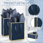 Yeaqee 50 Pcs Metallic Paepr Gift Bags Bulk with Handles,Navy Blue, Gold - Image 3
