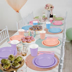 durony 360 Pieces Pastel Rainbow Disposable Party Supplies Serves 48 Guests Include 7" and 9" Pastel Paper Plates Cups Napkins Cutlery Pastel Rainbow Party Decorations for Birthday Wedding Baby Shower - Image 6