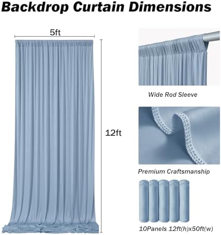 50x12 ft Dusty Blue Backdrop Curtains for Weddings, Birthdays and Photos - Image 5