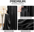Black Satin Backdrop Curtains 4 Panels - Glitter Photo Drapes for Baby Shower, 20x10FT Shimmer Back Drop Cloth, Wrinkle Free for Birthday Party Prom Wedding Photoshoot Background - Image 2