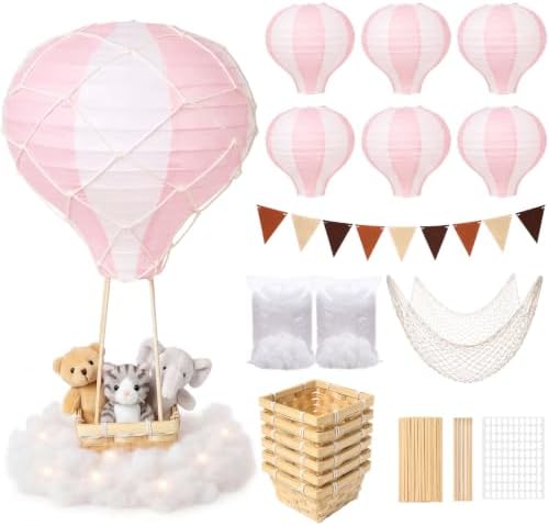 Spiareal 6 Sets Pink Hot Air Balloon Paper Lanterns Decor with Basket by Spiareal