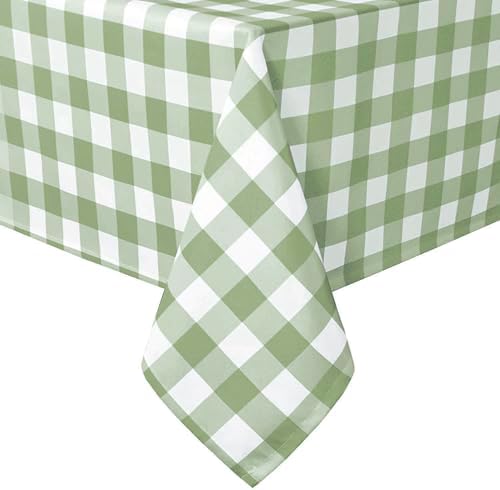Hiasan 60 x 120 Inch Checkered Tablecloth Rectangle, Sage Green and White by Hiasan