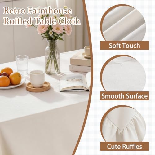 Retro Farmhouse Ruffle Tablecloth Flounces Trim Washable Table Cover Tablecloths for Rectangle Table Picnic Kitchen Dining Room Home Party Wedding Decor Off-White 60" x 120" - Image 5