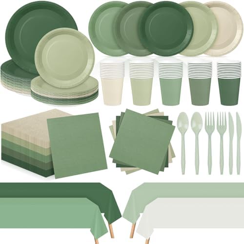 Mimorou 354 Pcs Sage Green Paper Plates and Napkins, Serves 50 Tableware by Mimorou