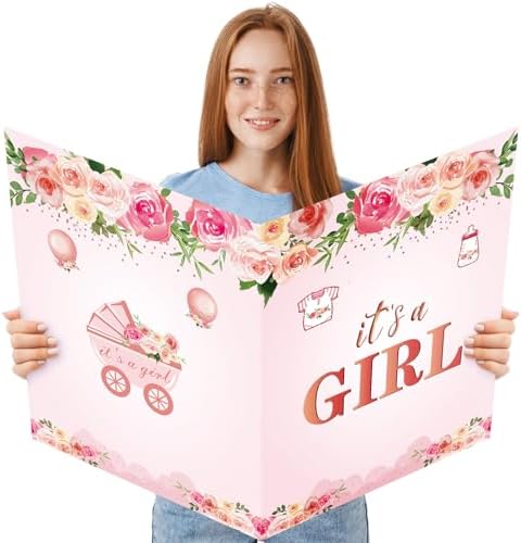 14PCS Pink Rose Gold Baby Shower Decorations for Girls, Floral "It's a Girl" Guest Book Card Balloon Boxes Circle Dot Garland Hanging Swirls Honeycomb Centerpieces Banner Kit, Gender Party Supplies - Image 2