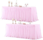Pink Tablecloth for 6 Foot Rectangle Table, Tulle Skirt Cover 6ft Wedding Cloth for Parties Baby Shower Tutu Ruffle Desk Skirt Bridal Shower Banquet Decoration by LittleFunny