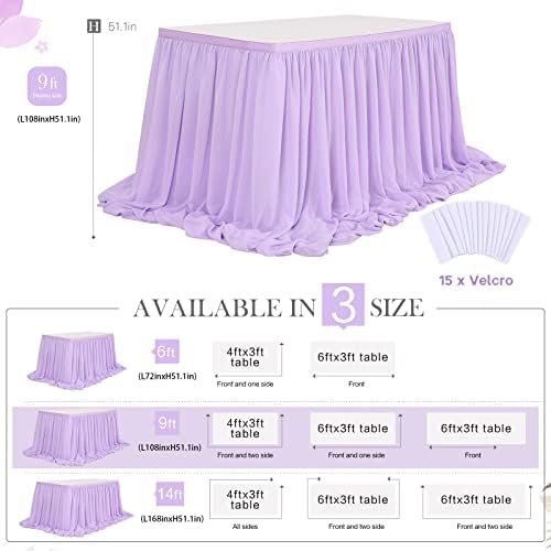 2 Layer Lavender Chiffon Table Skirt Sheer Table Cloth for 9ft Table for Parties Baby Shower Wedding Banquet Bridal Shower Home Decor - Image 7