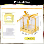 EUSOAR Disposable Clear Cupcake Containers, 50pcs 3.5 Inch Plastic Individual Cupcake Carrier with Ribbon and Inserts, Single Transparent Cupcake Holder with Lids Storage for Cake Dessert-Gold - Image 2