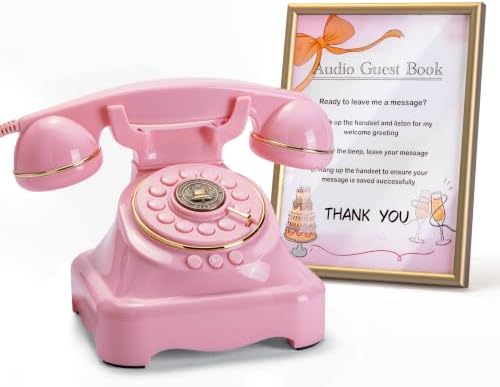 RetroVox Audio Guest Book Wedding Phone Guestbook and Signage Guest Audio Message Book, Vintage Style for Wedding Reception, Bridal Shower, Baby Shower（Pink & Sign Holder F） by ChooseaFunAudioGuestbookforYourEvent