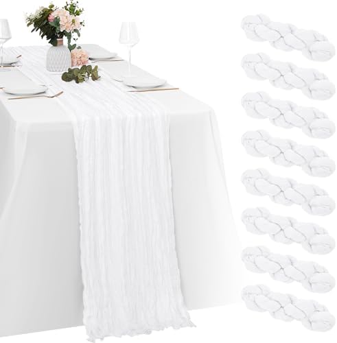 8 Pack White Cheesecloth Table Runners 20x120 Inch Gauze Table Runner Cheese Cloth 10FT White Table Runner Rustic Sheer Runner for Wedding Birthday Party Baby Shower Table Decor by Yorcari