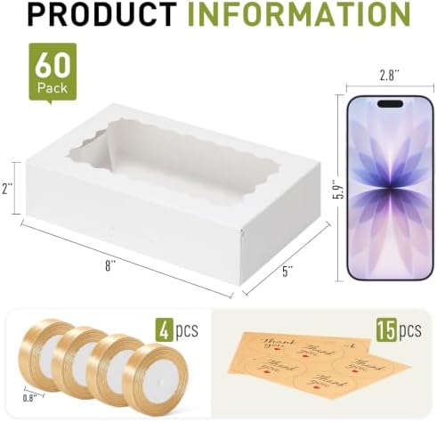 8x5x2 Auto-Popup Cookie Boxes with Window, White, 60 Pack - Image 2