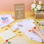 Panitay 126 Pcs Baby Shower DIY Bodysuit Set Bib 25 Blank White Newborn Bodysuit 25 Stencils 24 Marker 1 Sign 50 Pins(Kraft) - Image 2