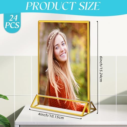 Jeffbaubl 24 Pcs Gold Acrylic Sign Holder, 4 x 6 Gold Frame Plastic Display - Image 2