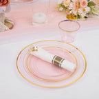 WELLIFE 210Pcs Clear-Pink Plastic Dinnerware- Pink and Gold Plastic Dinnerware include 30 Dinner Plates, 30 Dessert Plates, 90 Gold Silverware, 30 Cups and 30 Napkins Perfect for Parties - Image 7