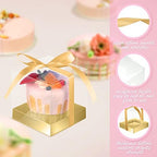 Thenshop 50 Pcs Clear Cupcake Boxes Individual 3.5 Inch, Gold - Image 3