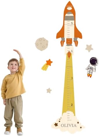 Personalized Wooden Space Theme Growth Chart - Wall Growth Chart Kids,Kid Measuring Growth Chart Ruler,Customized Wood Growth Chart Nurser Bedroom Wall Decor by Chgcuofce