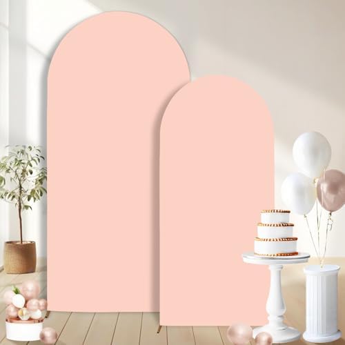 Peach Pink Arch Backdrop Covers Set of 2(7.2Ft, 6Ft), Spandex Fitted Chiara Arch Stand Covers Backdrops for Wedding Baby Shower Birthday Graduation Photo Booth Props(Only Cover) by CORNERLACE