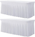2 Pack White Spandex Tablecloths for 4 ft Rectangle Tables, Stretch Table Cloths 4 Foot Fitted Table Cover with Skirt for Parties Weddings Birthday Banquet Baby Shower by Htper