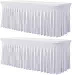 2 Pack White Spandex Tablecloths for 4 ft Rectangle Tables, Stretch Table Cloths 4 Foot Fitted Table Cover with Skirt for Parties Weddings Birthday Banquet Baby Shower by Htper