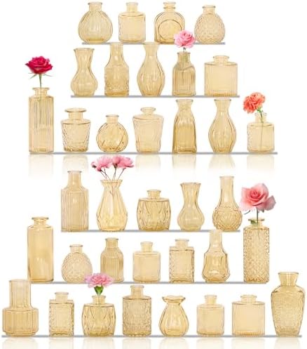 Set of 36 Glass Bud Vases Small Flower Vases for Centerpieces(Champagne) by JALANCY