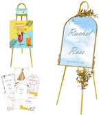 57"– 42" Height Adjustable Gold Easel Stand for Signs, Lockable at Any Height – 4 Hooks, 3 Display Modes, Easel with Design Templates – Ideal for Wedding Welcome Sign, Parties, Art & Retail Display by Furosa