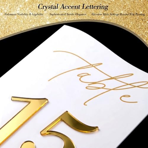 Gold Mirrored Acrylic Wedding Table Numbers 1-15 Set, Self-Standing Modern Arched Signs for Reception Seating, Anniversary & Bridal Shower, Elegant Wedding Decor (5x7 Inches) - Image 5