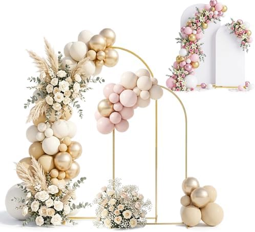 2 Pack Arch Backdrop Stand and Cover Sturdy 7.2FT ＆ 6FT Gold Metal Gold Metal Frame Balloon Arch Stand Set for Wedding Birthday Graduation Party Baby Shower Backdrop Decoration by JIXSDFFAY