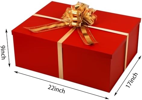 UoeRing Red Extra Large Gift Box 1Pcs 22x17x9 inch,luxury Gift Box with Lid for Presents Birthday Christmas Valentine's Day (Contain Pull Bows,Card,Envelope,Filler) - Image 3