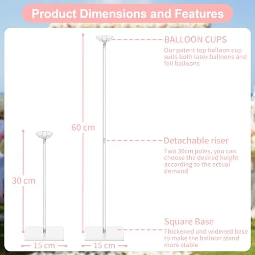 10 Pack Balloons Stands for Tables, 23.6 Inch Acrylic Balloon Centerpiece Stands with Clear Base, Balloon Stick Holder for Wedding, Baby Shower, Holiday, Graduation, Birthday Party Decoration - Image 2