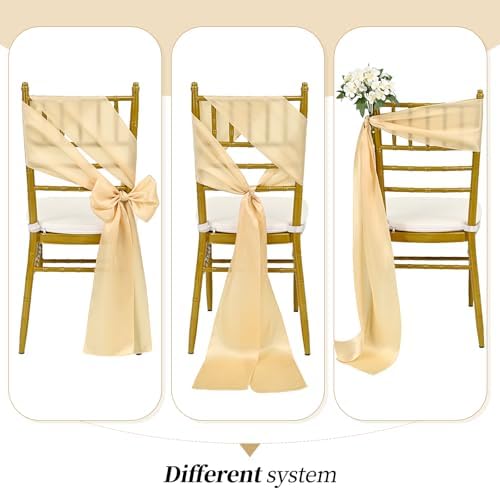 YMHPRIDE 60 PCS Champagne Satin Chair Sashes, 7x108 Inch Ties Chair Bows - Image 5