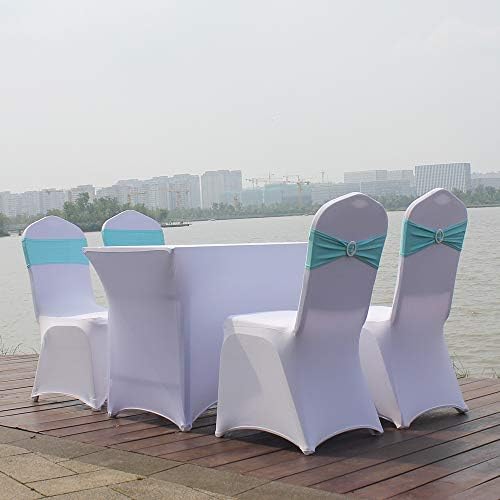 50pcs Aqua Blue Stretch Spandex Chair Sashes, Durable Elastic Chair Bands, Ribbon with Buckle for Wedding Baby Shower Hotel Event Party Graduation Birthday Decoration - Image 5