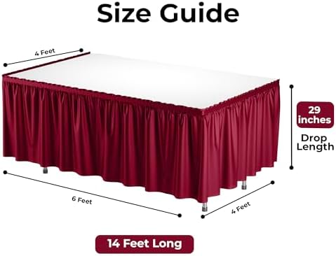 Exquisite Burgundy Table Skirt 6 Pack - Disposable Plastic Table Skirts for Rectangle Tables 6ft 8ft & Round Tables - 29in x 14ft Self-Adhesive Strip - Birthday Wedding Gender Reveal Decor - Image 2