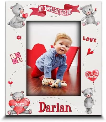 BELLA BUSTA- Personalize Baby First Year Memory Keepsake Picture Frame-Nursery Decor (1st Valentines (5x7 Vertical)) by BELLA+BUSTA