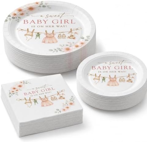 40 Guests Boho Girl Baby Shower Plates and Napkins, Clothesline Party Set by Unknown