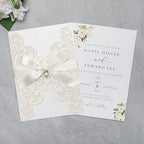 20Pcs Ivory Laser Cut Wedding Invitation Cards With Envelopes - Image 3