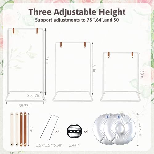 Meiqi Adjustable Wedding Welcome Sign Stand with 4 Leather Hanging Straps, Ground Stakes & Weight Bag - Large Easel for Wedding Signs, Posters, Banners - Perfect for Outdoor Events, Baby Showers (White) - Image 3
