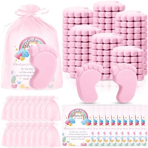 100 Sets Baby Shower Favors Refreshing Foot Soap Perfect Baby Shower Favors for Guests, Gifts, and Prizes with Organza Bags Thanks Cards (Pink) by SytuHete